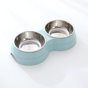 Double Pet Bowls Dog Food Water Feeder