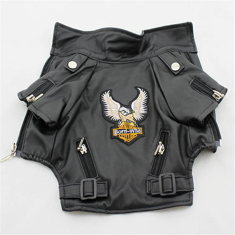 Dog Sticker Embroidered Eagle Leather Jacket