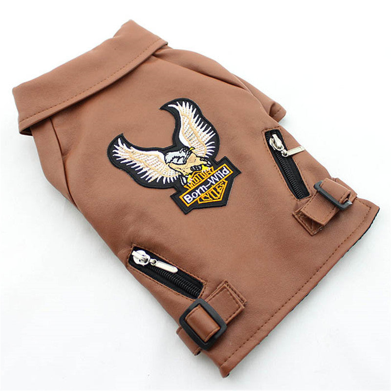 Dog Sticker Embroidered Eagle Leather Jacket