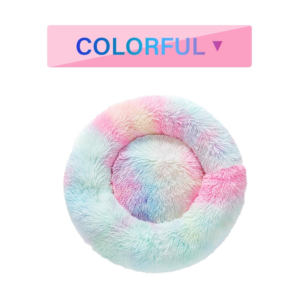 Fluffy Donut Dog Bed  Warm Soft Long Plush